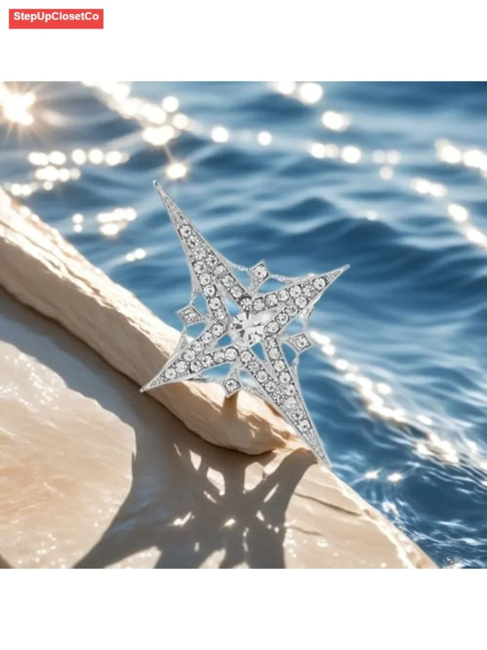 Gold Plated Rhinestone Cross Star Brooch Pin Sparkling Crystal Lapel Pin Jacket